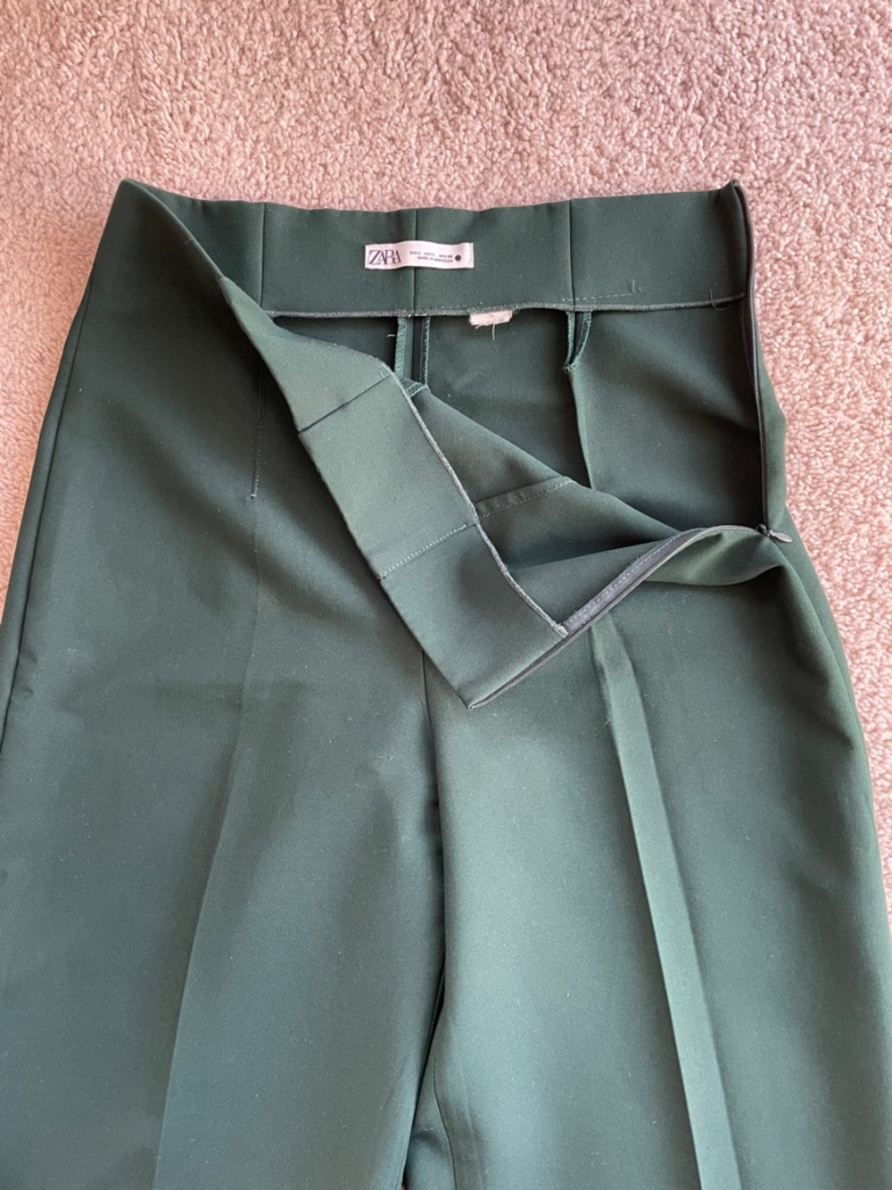 Zara Dark Green Wide Leg High Waist Pleated Business Trouser Pants Size Large - Picture 6 of 11